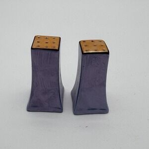 Vintage Mid Century Modern Purple Square Ceramic Salt Pepper Shakers Japan